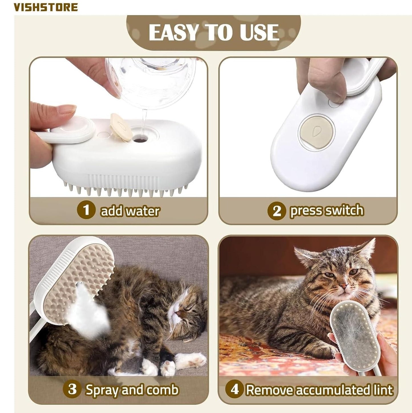 🐾 Pet Steamy Brush — For Dogs & Cats 🐾